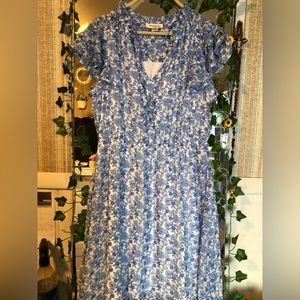 Floral baby blue/white dress- size large but can also be a medium